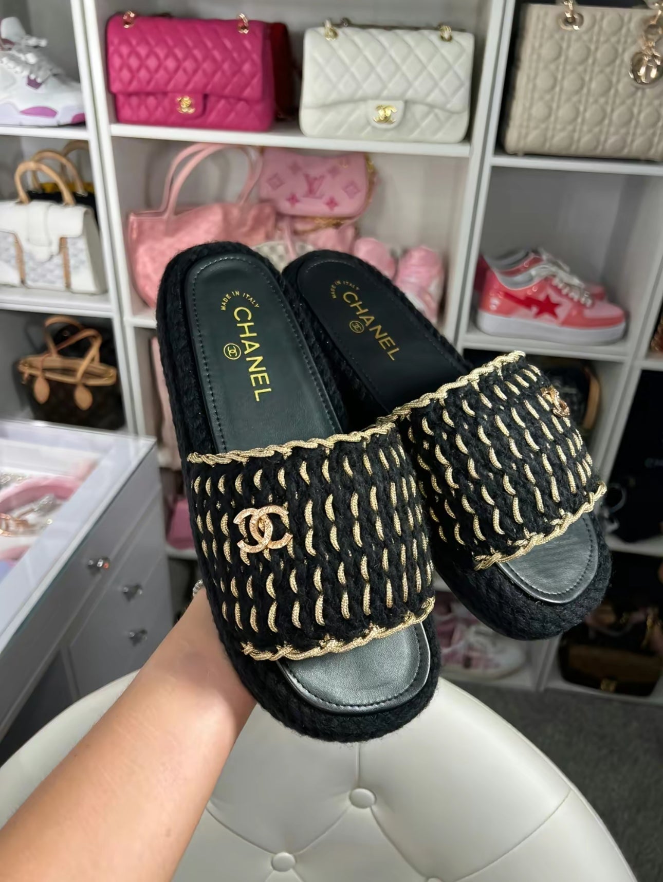 CC gold black sandals