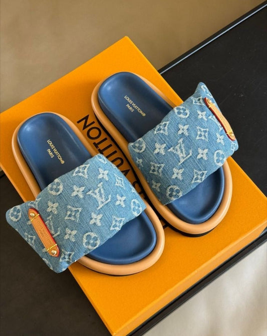 LV PILLOW SLIDES DENIM