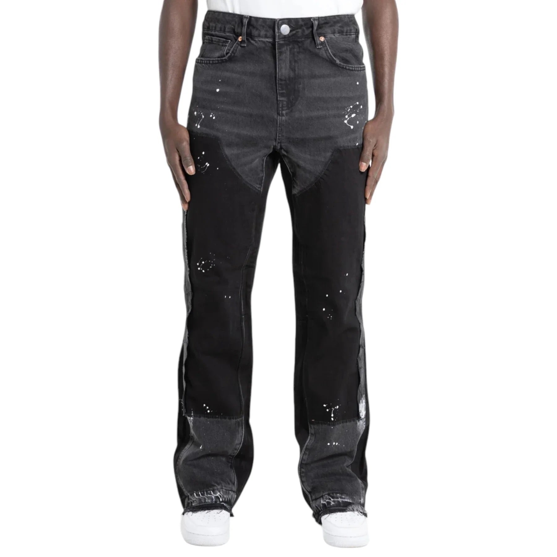 "Black Patch Flared Denim"