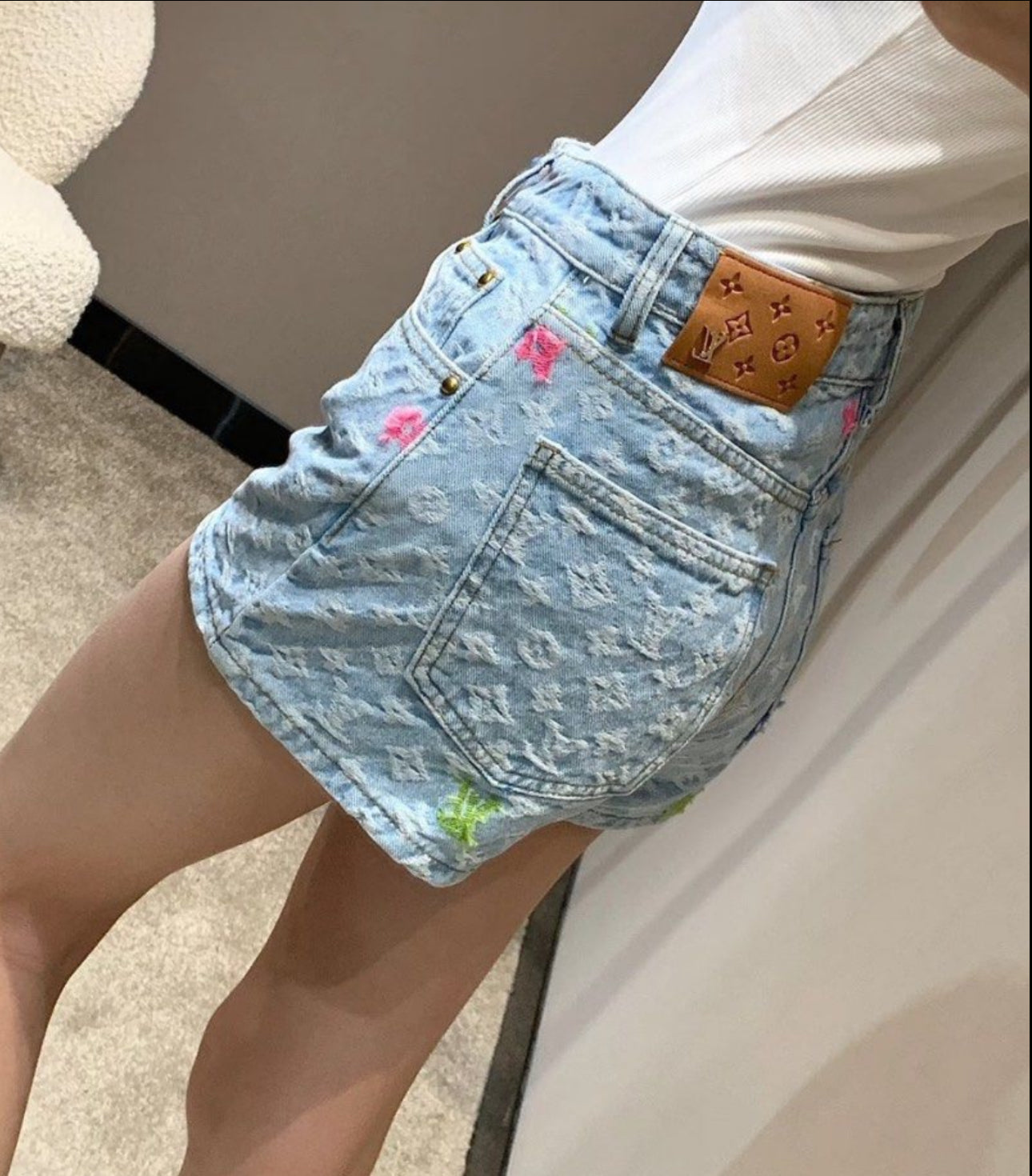 "LV" Monogram Denim Shorts