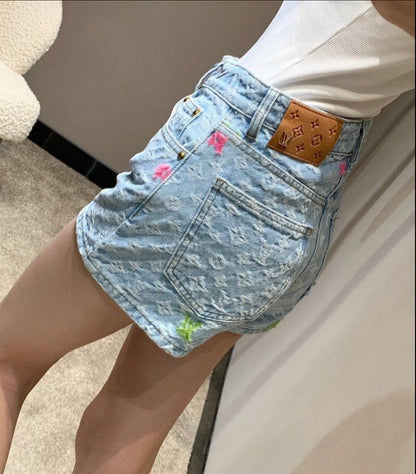 "LV" Monogram Denim Shorts