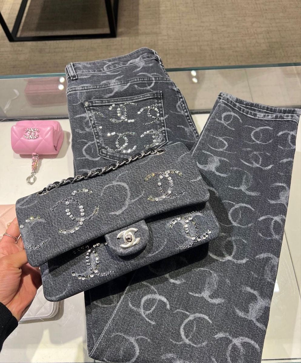 "CC" Grau Pailetten Jeans