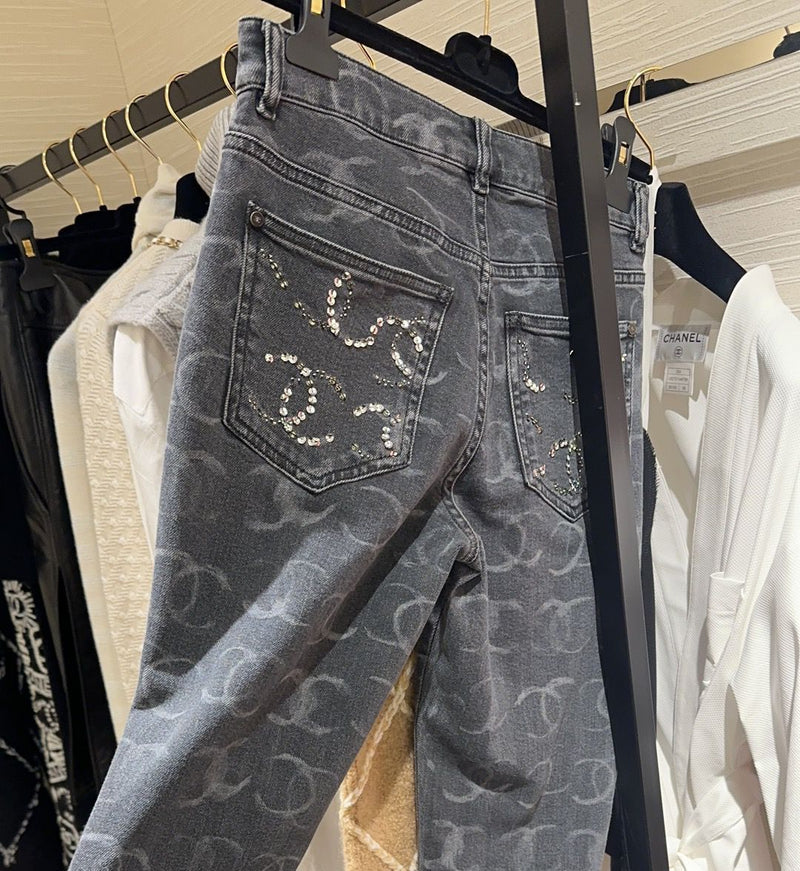 "CC" Grau Pailetten Jeans